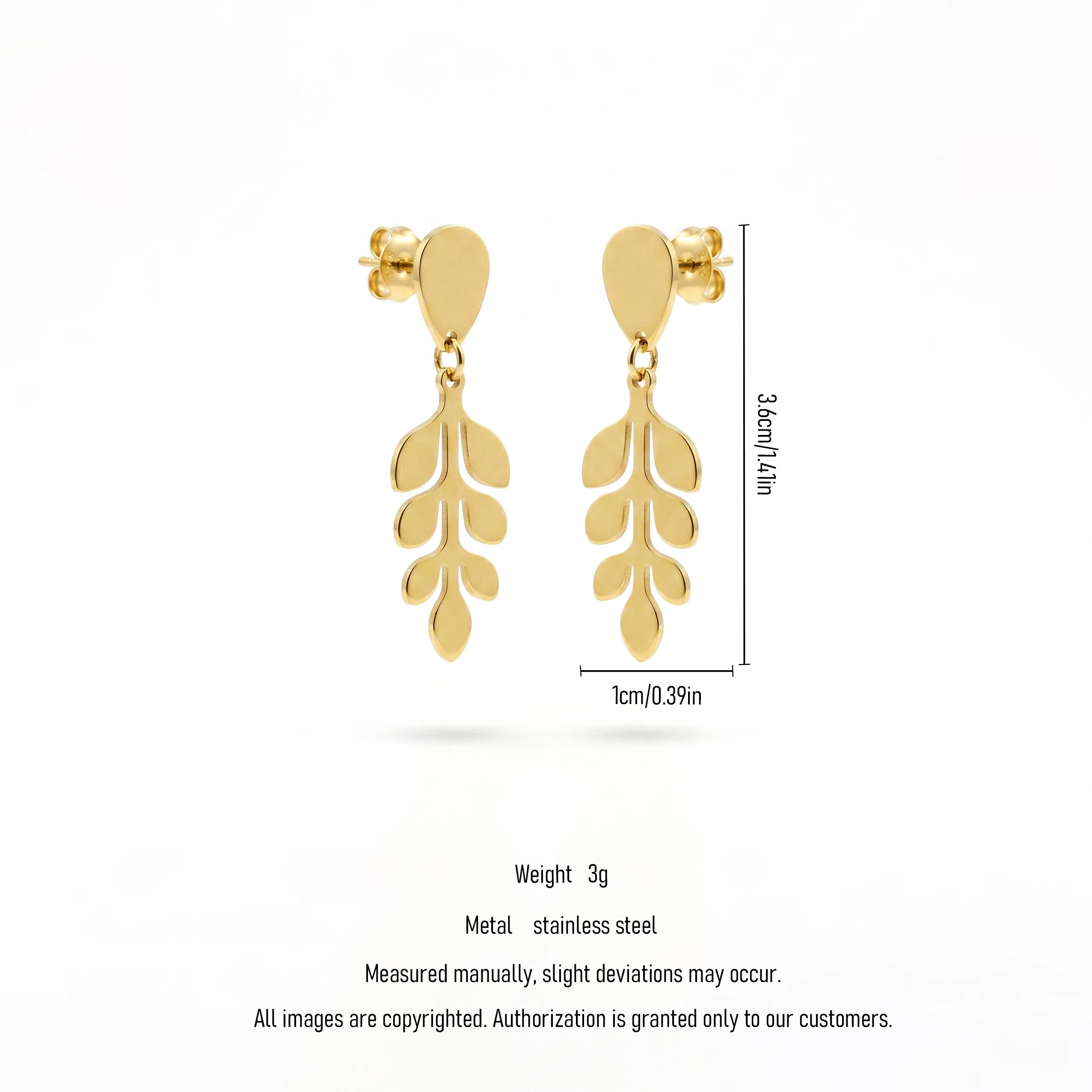 QIAOREN 11868 Elegant Gold Leaf Vine Drop Earrings Stainless Steel Dainty Branch Dangle Earrings Minimalist Nature Jewelry Women
