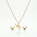 QIAOREN 11878 Waterproof Cute Moose Jewelry Set 18K Gold Stainless Steel Pendant Necklace Matching Antler Stud Earrings