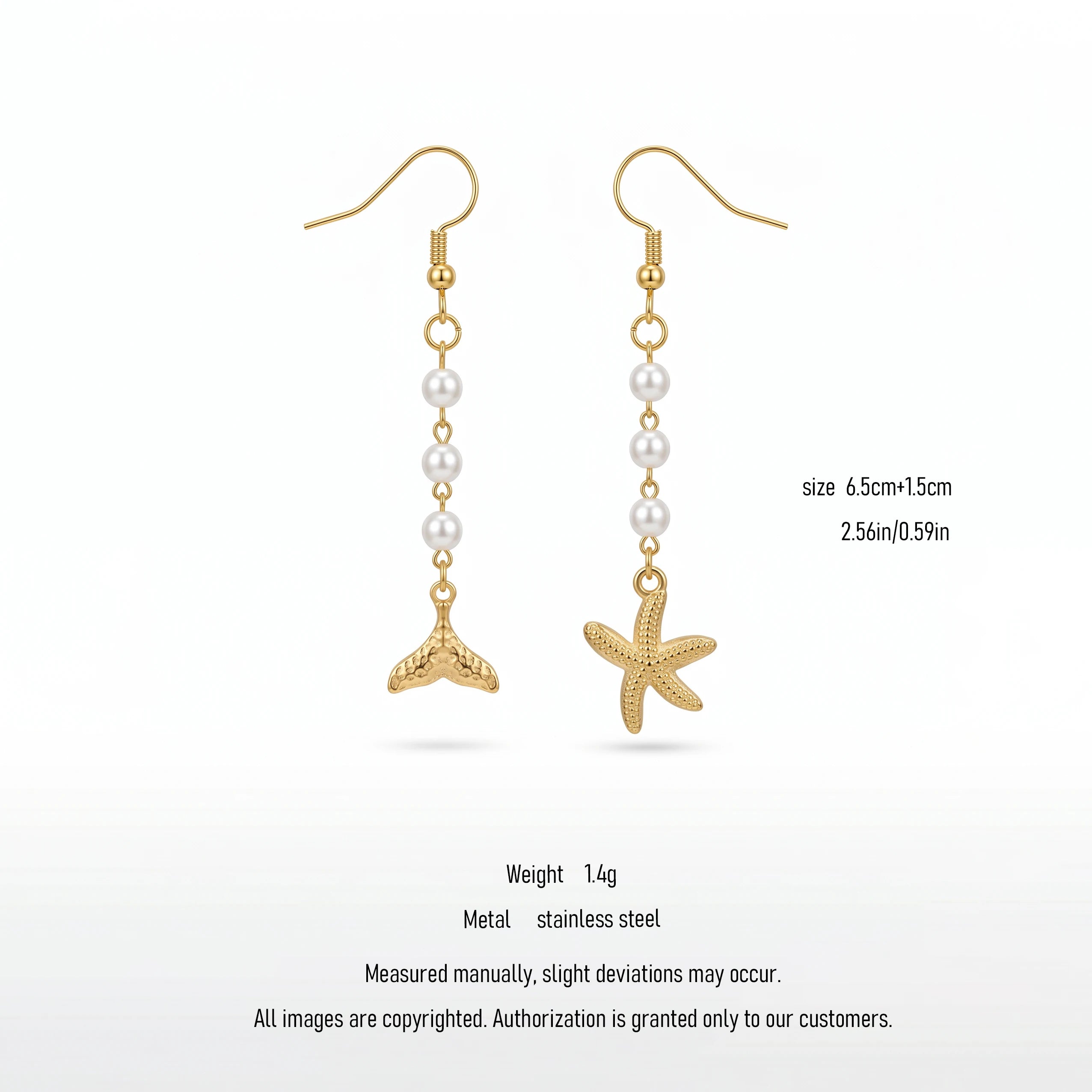 QIAOREN 10831 Waterproof Stainless Steel Ocean Theme Earrings Gold Plated Pearl Beach Jewelry