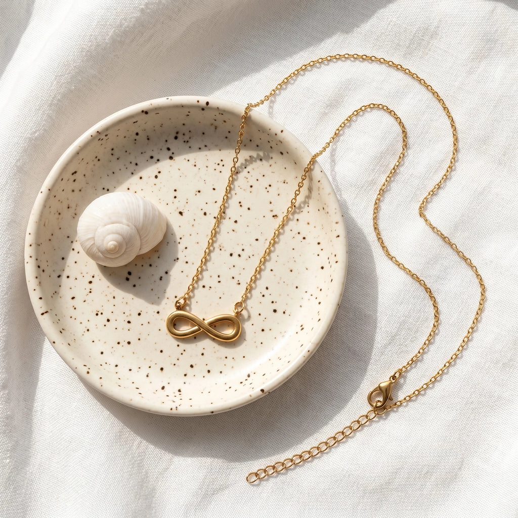 QIAOREN Dainty Infinity Pendant Necklace 18K Gold Plated Stainless Steel Cable Chain Tarnish Free Adjustable Layering Unisex