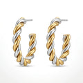 QIAOREN 12398 Elegant Quiet Luxury Mixed Metal Hoops Gold Silver Twisted Rope Stainless Steel Sinuous Chunky C Hoop Studs Gift