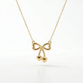 QIAORWEN 12895 18K Gold Plated Heart Bow Necklace, Waterproof Tarnish Free Stainless Steel Coquette Ribbon Jewelry for Women