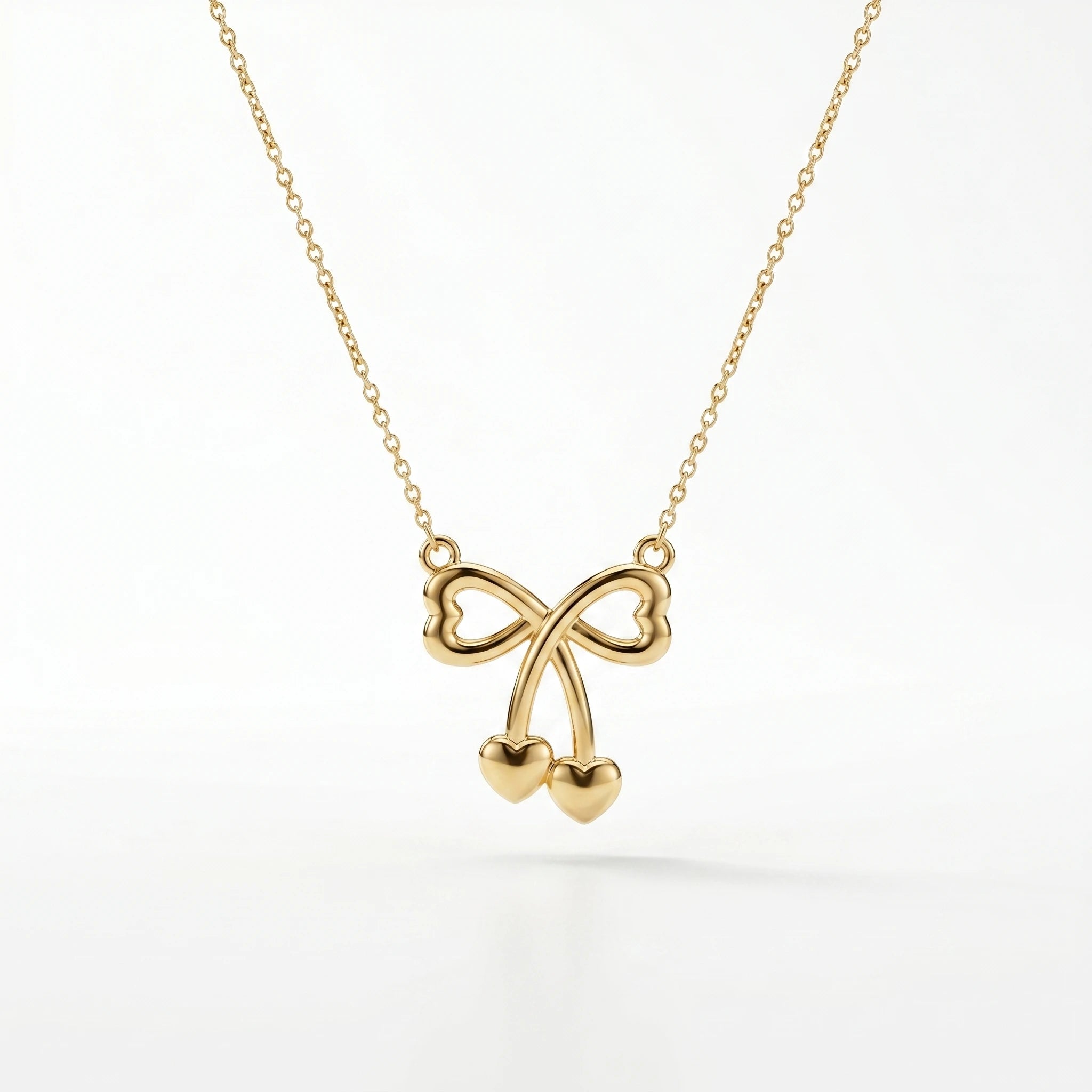 QIAORWEN 12895 18K Gold Plated Heart Bow Necklace, Waterproof Tarnish Free Stainless Steel Coquette Ribbon Jewelry for Women