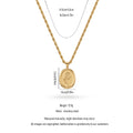 QIAOREN 13989 Twist Rope Chain Oval Embossed Flower Coin Pendant Necklace, Polished Gold Vintage Floral Medallion Collar