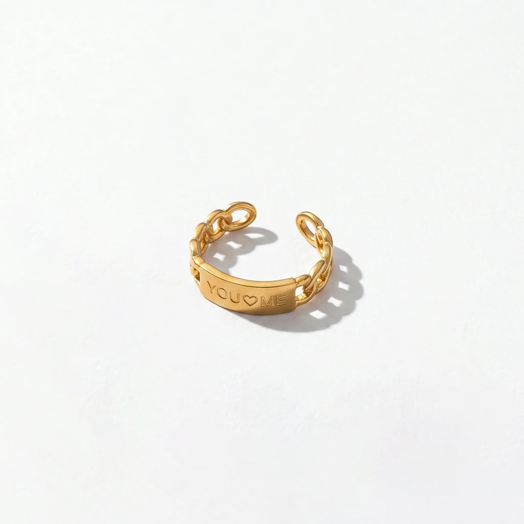 QIAOREN 10707 You & Me Engraved Gold Ring Set - 5Pcs Hypoallergenic Stainless Steel Open Rings