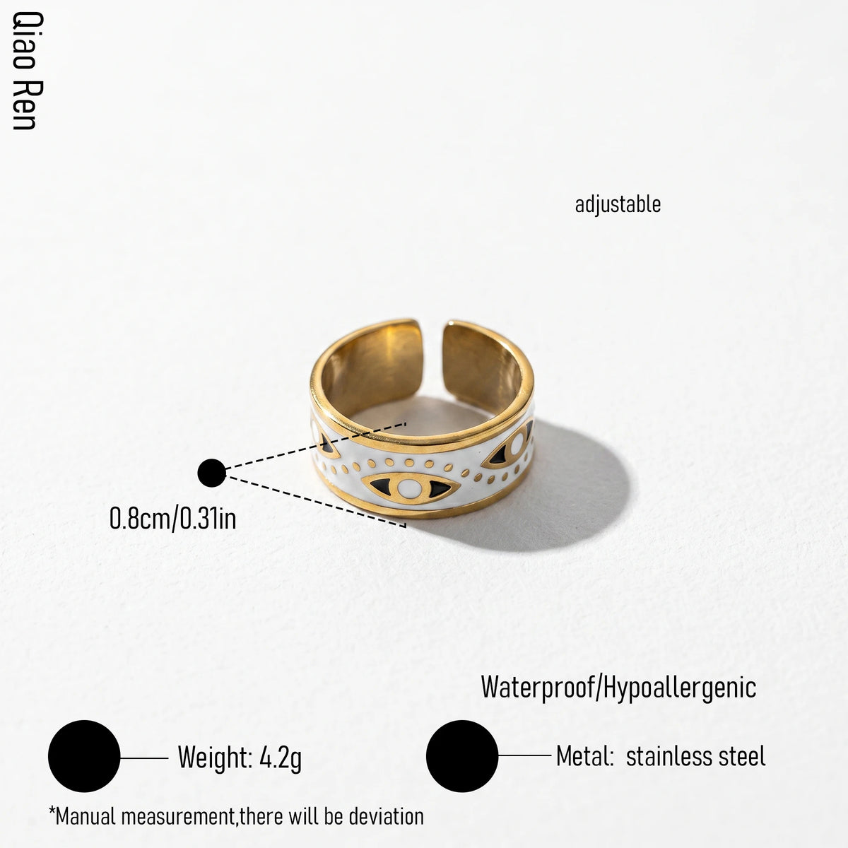 QIAOREN 14190-96 Daisy Pattern Open Ring Set, Multi Style Enamel Adjustable Stackable Ring Jewelry Gift for Daily Fashion