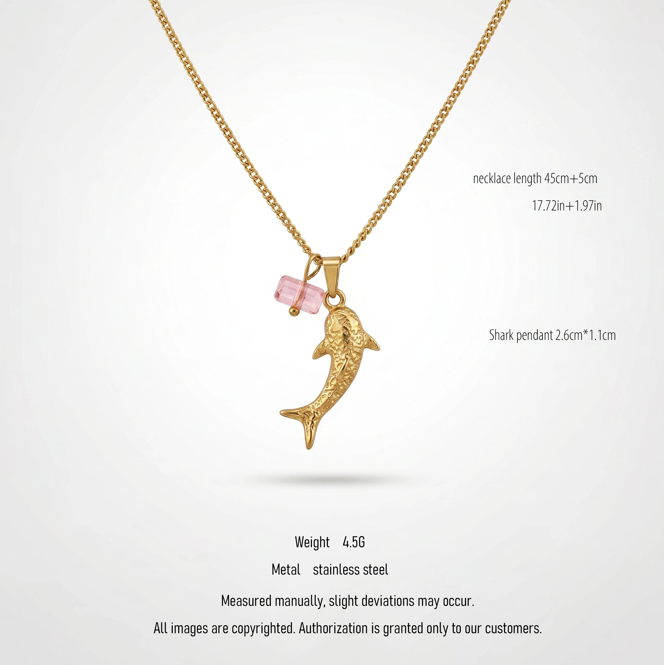QIAOREN Trendy Shark Pink Pendant Necklace Unisex 18K Gold Stainless Steel Link Chain Hypoallergenic Fashion Jewelry Wholesale