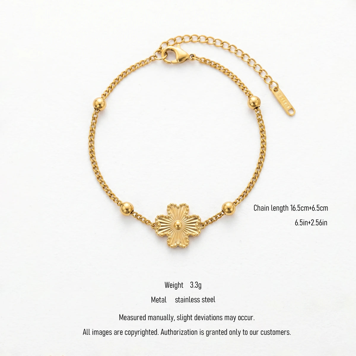 QIAOREN 11053 Elegant Gold Flower Bracelet Stainless Steel Minimalist Floral Chain Jewelry for Women