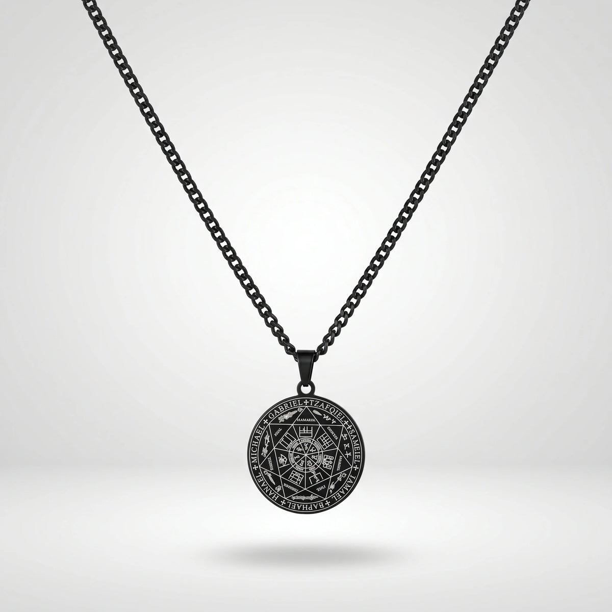 QIAOREN 11757 Anti-Tarnish 18K Gold Plated  Seven Archangel Stainless Steel Christian Solomon Pentagram Necklace