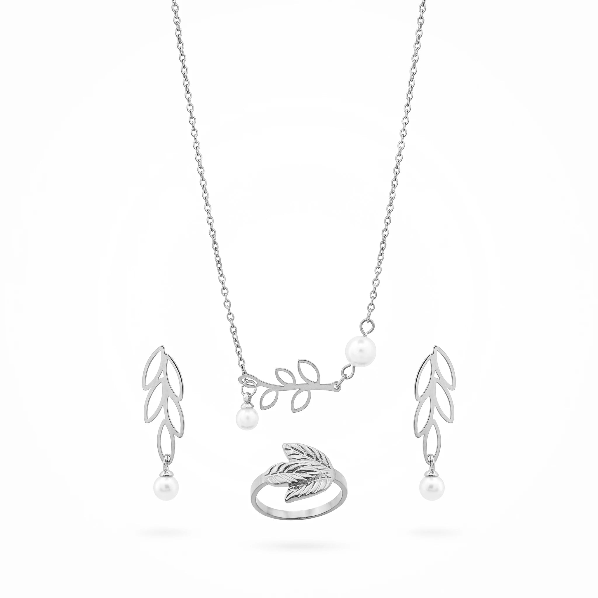 QIAOREN 10674 Elegant Hypoallergenic Gold Plated Stainless Steel Jewelry Set Pendant Necklace Dangle Earrings Ring Daily Wear