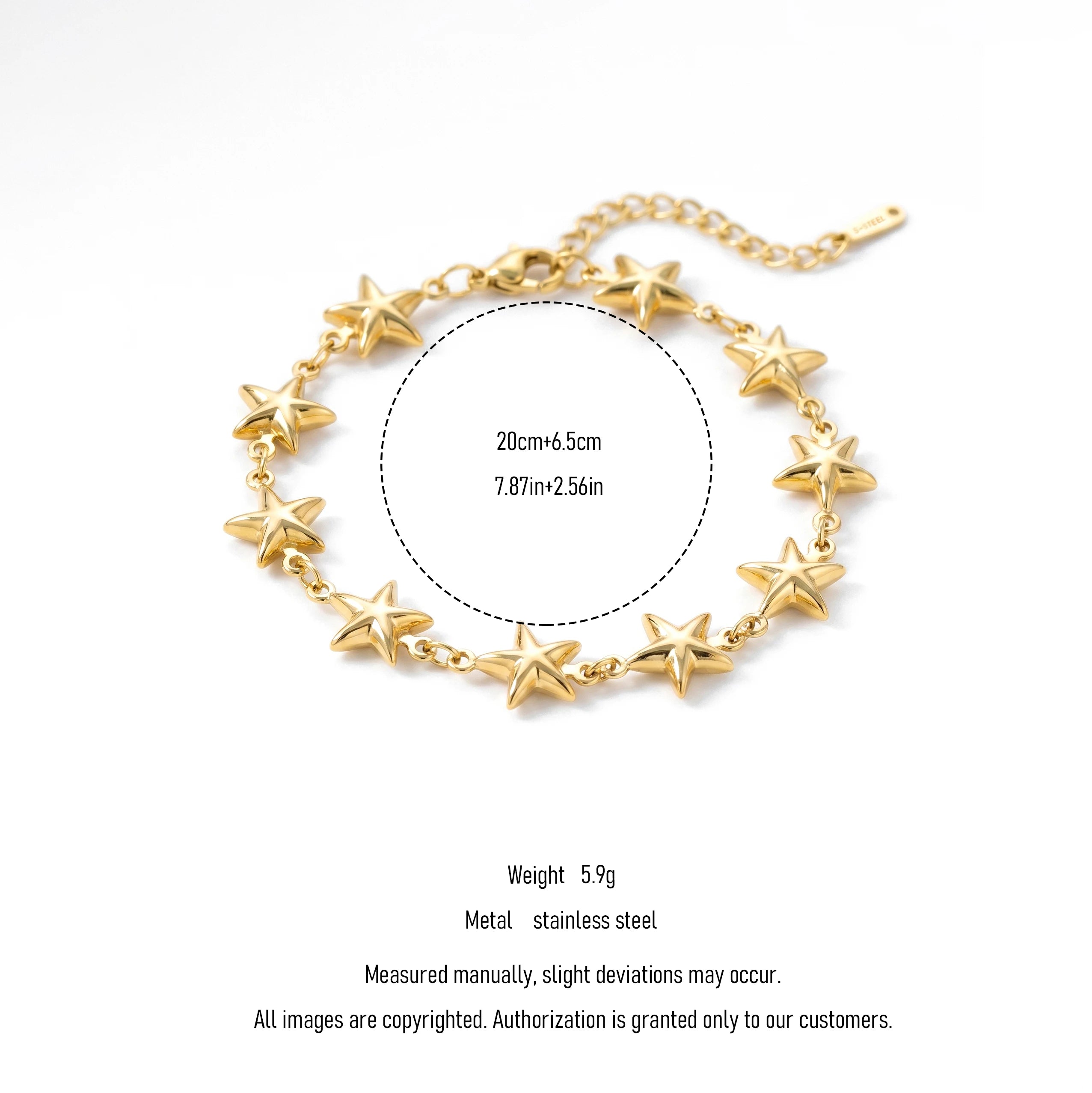 QIAOREN12055 Hot Selling US Style Puffy Star Beaded Stainless Steel Bracelet With  Chain Minimalist Female Fashion Accessory