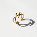 QIAOREN 13086-90 5Pcs 18K Gold Plated Stainless Steel Open Ring Set, Adjustable Stackable Heart Finger Rings