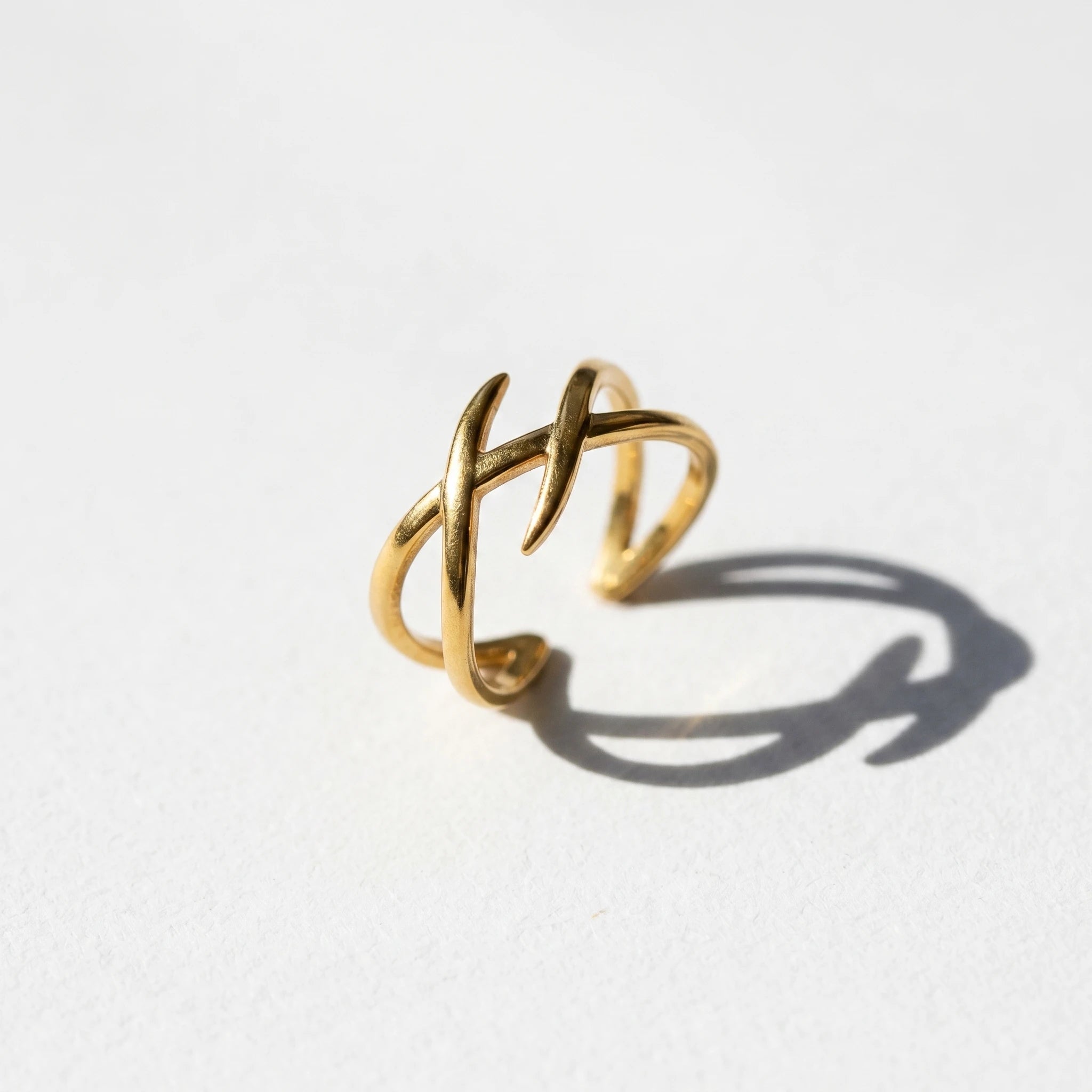 QIAOREN 13086-90 5Pcs 18K Gold Plated Stainless Steel Open Ring Set, Adjustable Stackable Heart Finger Rings