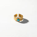 QIAOREN 13151-55 5Pcs Gold Stainless Steel Turquoise Open Ring Set Geometric Stackable Adjustable Boho Waterproof Jewelry
