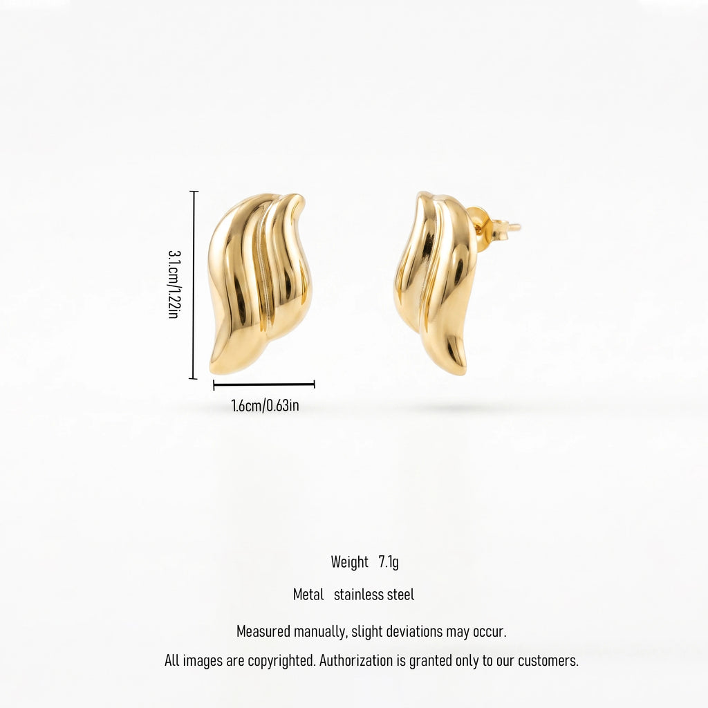 QIAOREN 14023 Polished Gold Hammered Textured Teardrop Stud Earrings, Irregular Crinkle Surface Water Drop Ear Stud Jewelry Gift