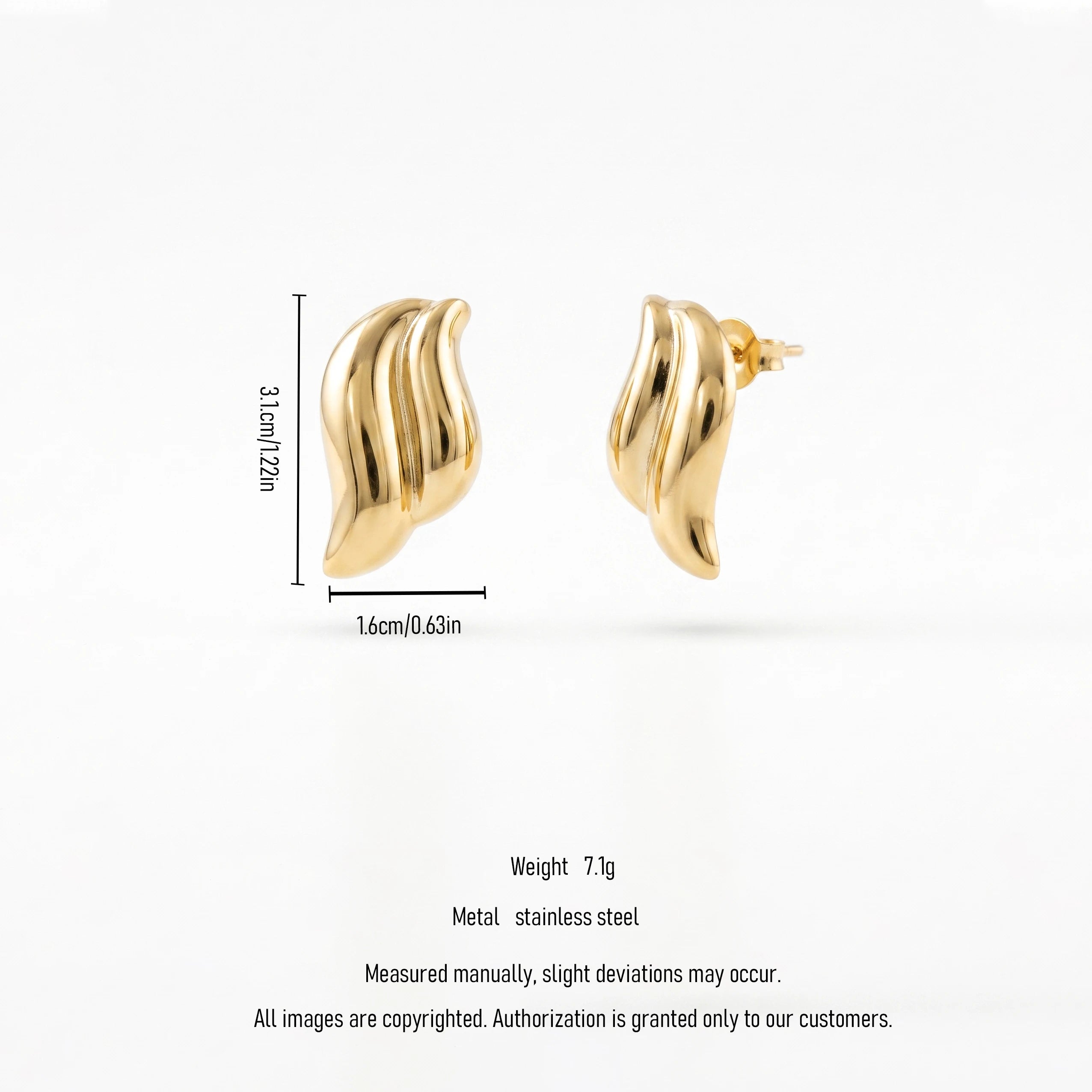 QIAOREN 14023 Polished Gold Hammered Textured Teardrop Stud Earrings, Irregular Crinkle Surface Water Drop Ear Stud Jewelry Gift