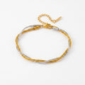 QIAOREN 13545 Two Tone Twisted Sparkly Wire Bracelet, Gold Silver Intertwined Thin Chain Wrist Jewelry