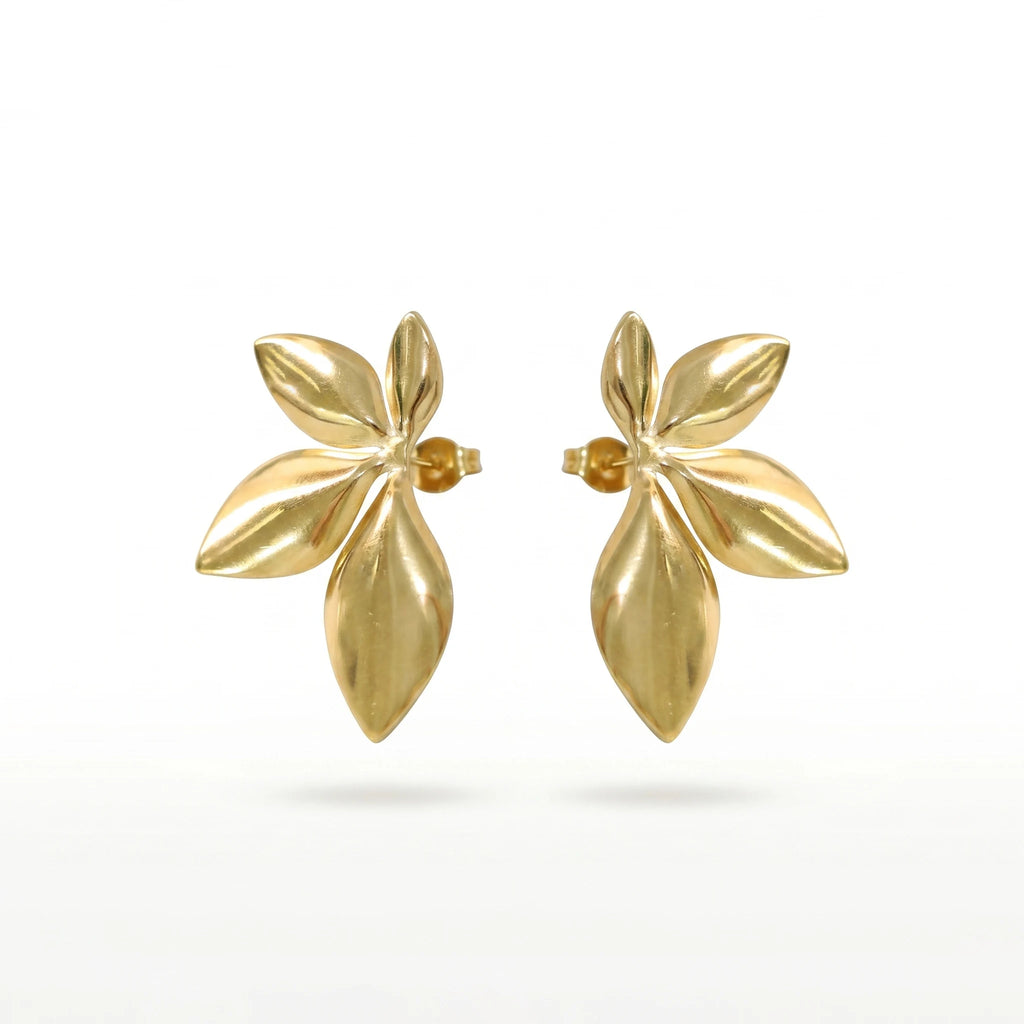 QIAOREN 11768 18K Gold Plated Stainless Steel Four Leaf Stud Earrings Minimalist Nature Leaf Jewelry Gift for US European Women