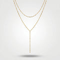 QIAOREN 11289 18K Gold Plated Double Layer Y Lariat Necklace Sparkle Oval Link Chain Stainless Steel Tarnish Free Waterproof