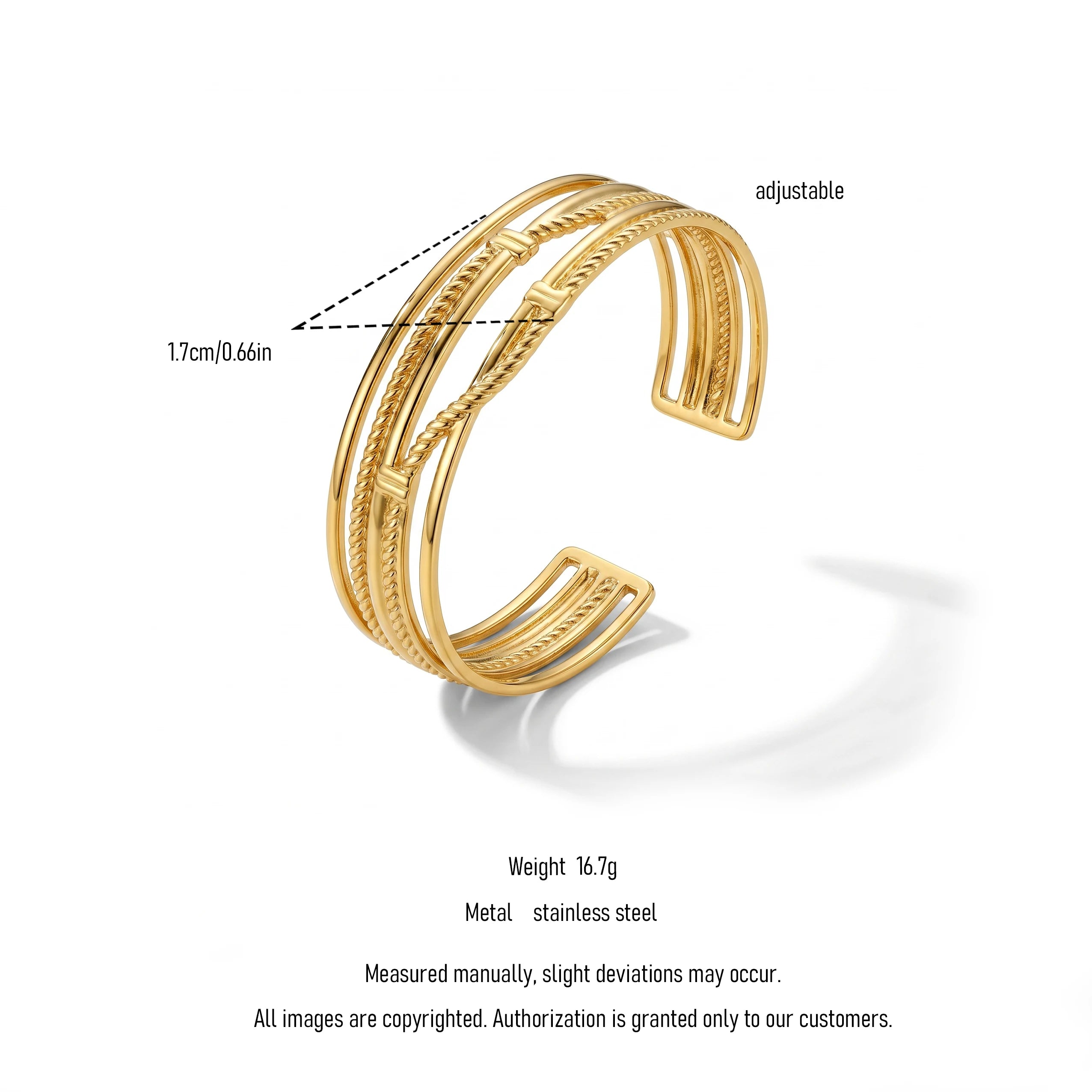 QIAOREN 12718 Wholesale Mirror Polished 3 Lines Twisted Wire Open Stainless Steel Cuff Bracelet Anti Tarnish Gold Wrist Band