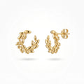 QIAOREN 13963 Stainless Steel Leaf Hoop Earrings Gold Laurel Huggie Earrings Dainty Nature Jewelry for Women
