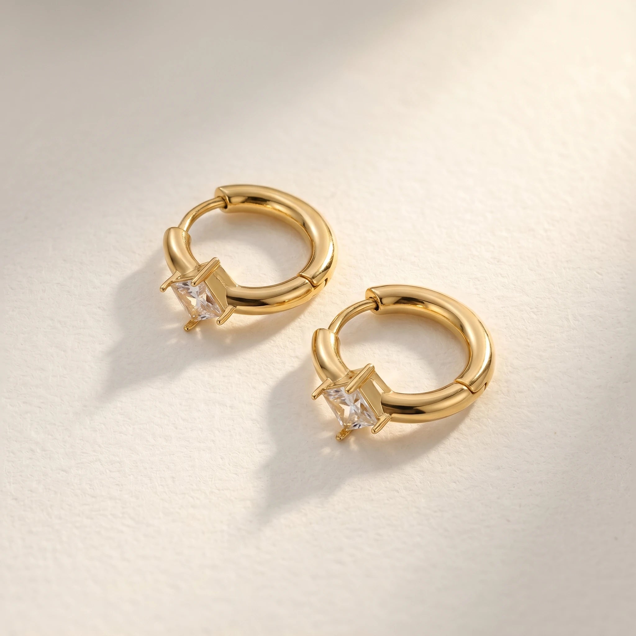 QIAOREN 12125-29 Multi-color  Cut Square  Stainless Steel Huggie Hoop Earrings 18K Gold Plated  Earring Women Trend Jewelry