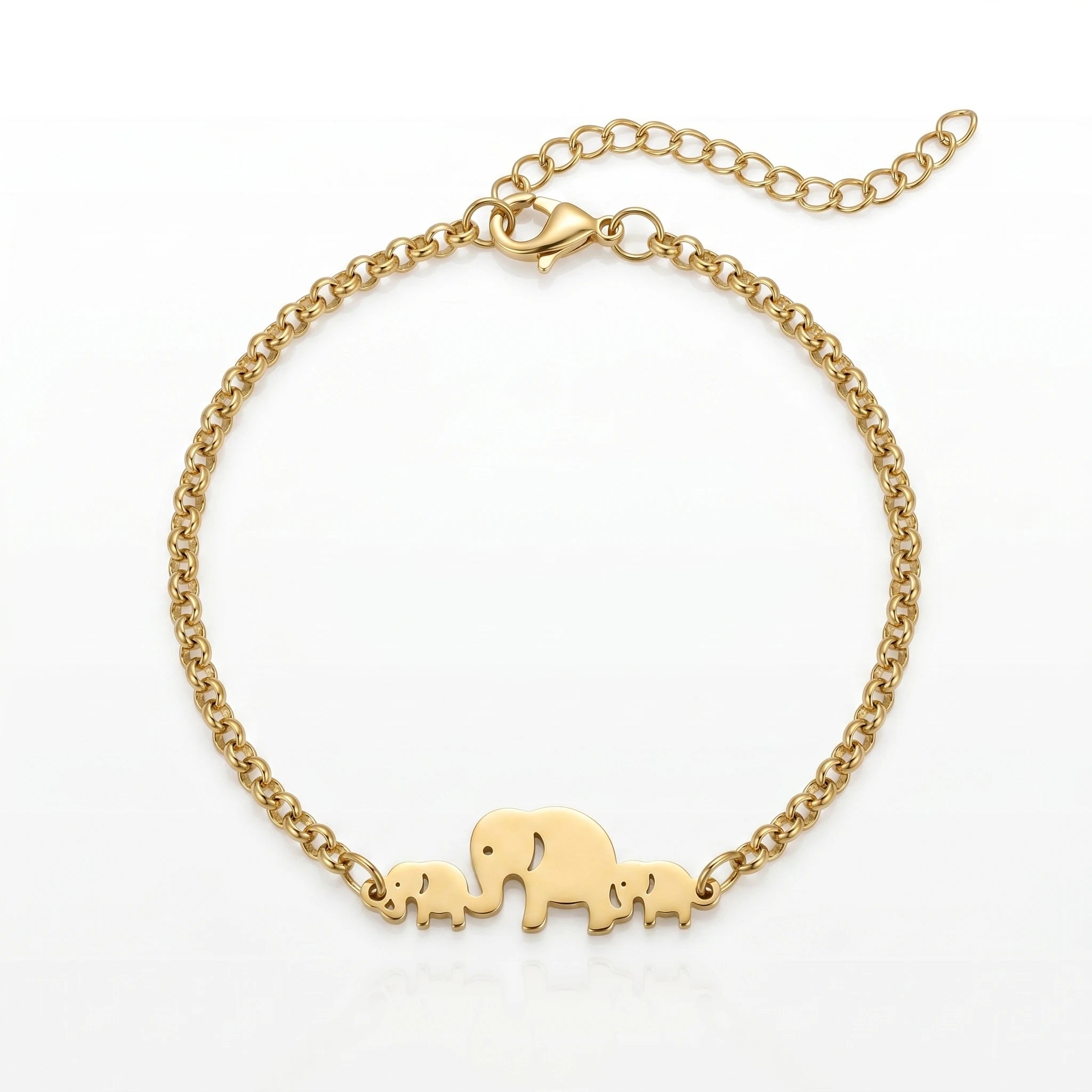 QIAOREN 11733 Tarnish Free 18K Gold Stainless Steel Elephant Family Anklet Adjustable Foot Chain