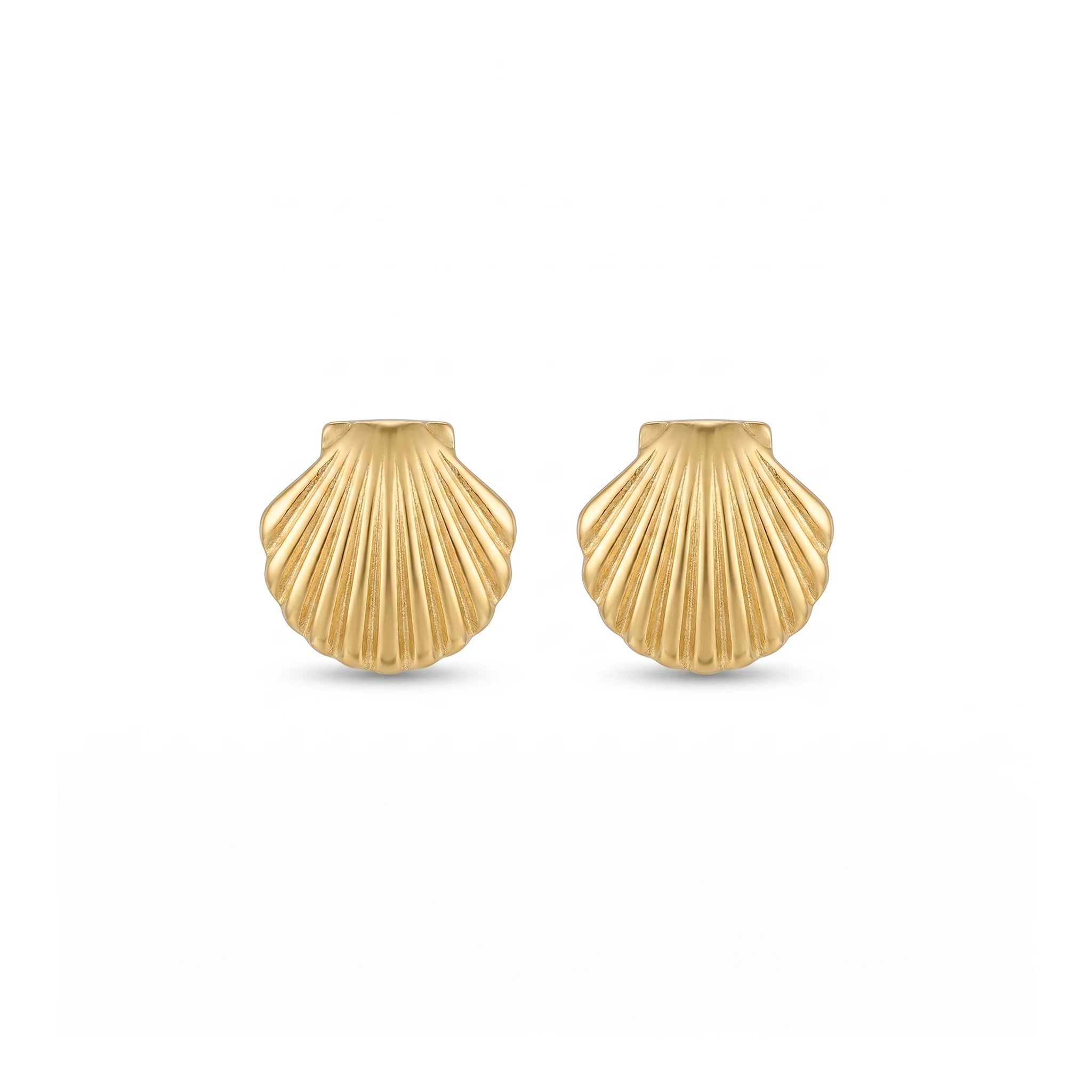 QIAOREN 11864 Waterproof Tarnish Free Stainless Steel Shell Stud Earrings Gold Textured Scallop Sea Shell Ocean Jewelry Women US