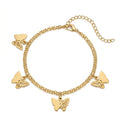 QIAOREN 11424 18K Gold Plated Stainless Steel Double Butterfly Anklet Waterproof Tarnish Free Adjustable Beach Jewelry Women