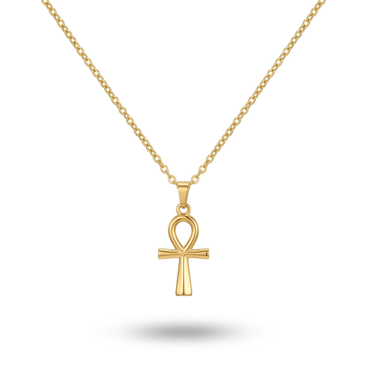 QIAOREN 11675 Tarnish Free 18K Gold Stainless Steel Ankh Cross Pendant Necklace Minimalist Life Symbol Jewelry