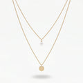 QIAOREN 11243 18K Gold Plated Layered Pearl and Disc Pendant Necklace Stainless Steel Tarnish Free Waterproof Jewelry