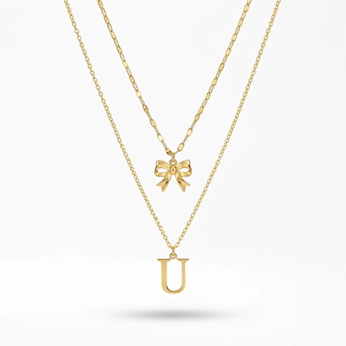 QIAOREN A-Z 26 Letter Bow Initial Necklace Stainless Steel Gold Silver Alphabet Pendant Custom Jewelry