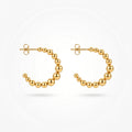 QIAOREN 12416 Elegant Quiet Luxury Spherical Hoop Earrings Gold Stainless Steel Sleek Graduated Beads C-Shaped Statement Studs