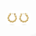 QIAOREN 13264 Gold Tone Irregular Hammered Circle Stud Earrings Textured Crinkled Wavy Round Click Back Studs Rough Matte