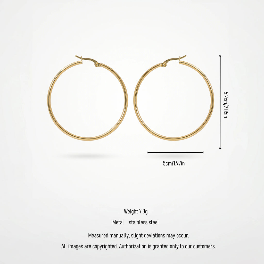 QIAOREN 12329 Classic Thin Round Hoop Earrings Gold Stainless Steel Sleek Slim Wire Circular Hoops Women Minimalist Jewelry US