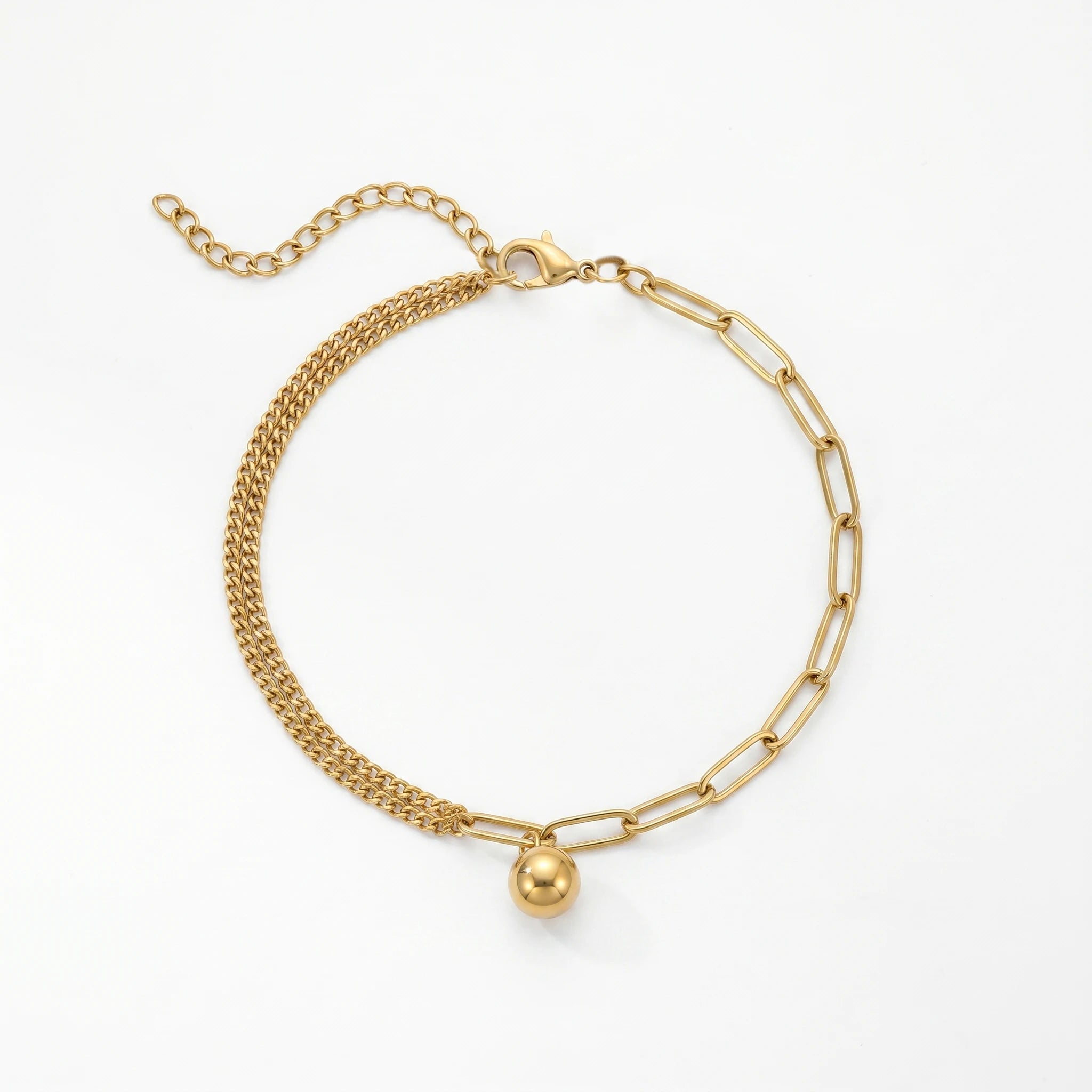 QIAOREN 12888 Gold Plated Double Layer Chain Bead Ball Anklet for Women Adjustable Dainty Minimalist Luxury Foot Jewelry Gift