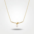 QIAOREN 13724 Thin Link Chain Necklace with Bar Knot Pendant Hanging Single White Freshwater Pearl, Gold Plated Jewelry