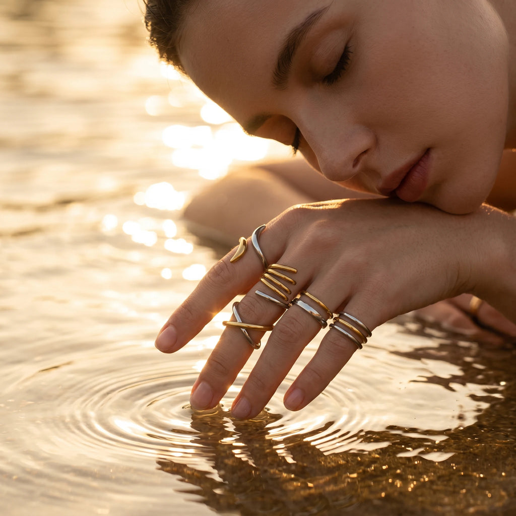 QIAOREN 13021-25 Gold Silver Plated Adjustable Open Stack Ring Set for Women Minimalist Geometric Statement Rings
