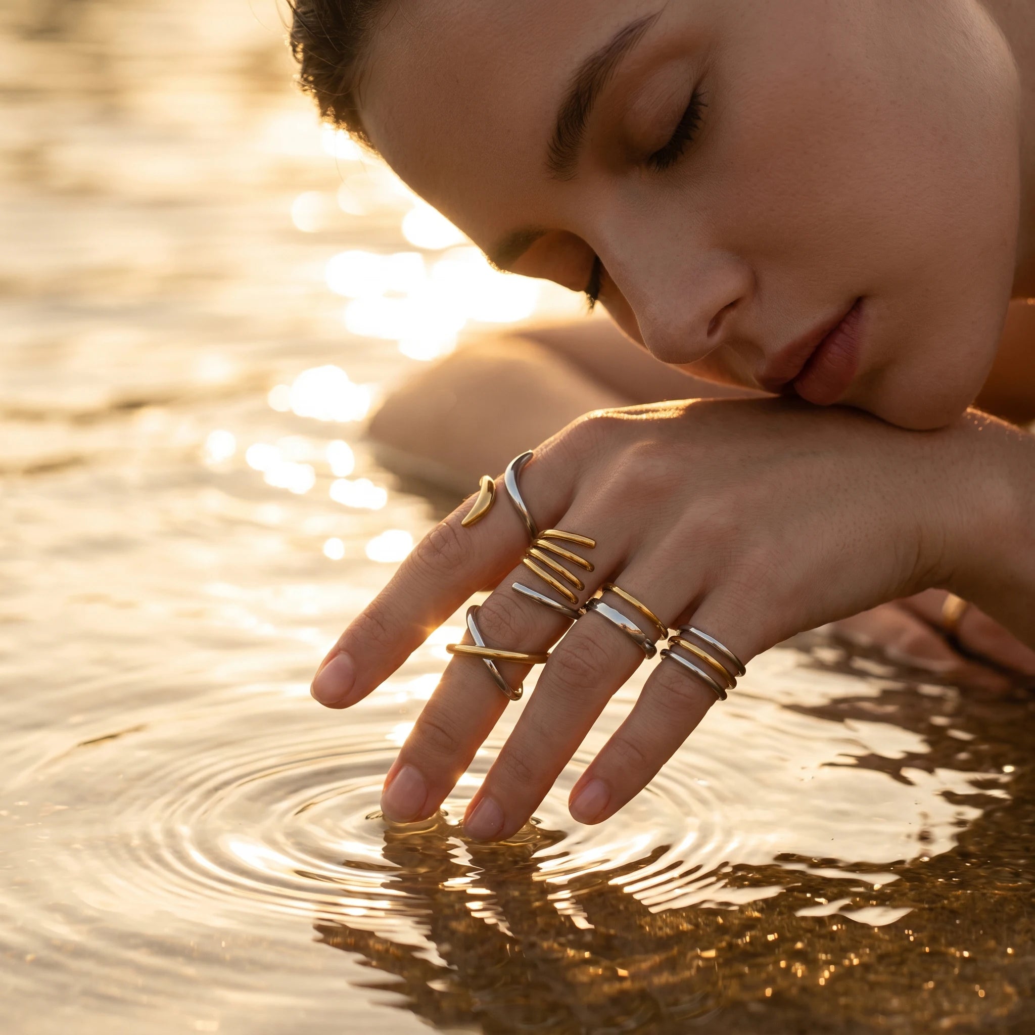 QIAOREN 13021-25 Gold Silver Plated Adjustable Open Stack Ring Set for Women Minimalist Geometric Statement Rings