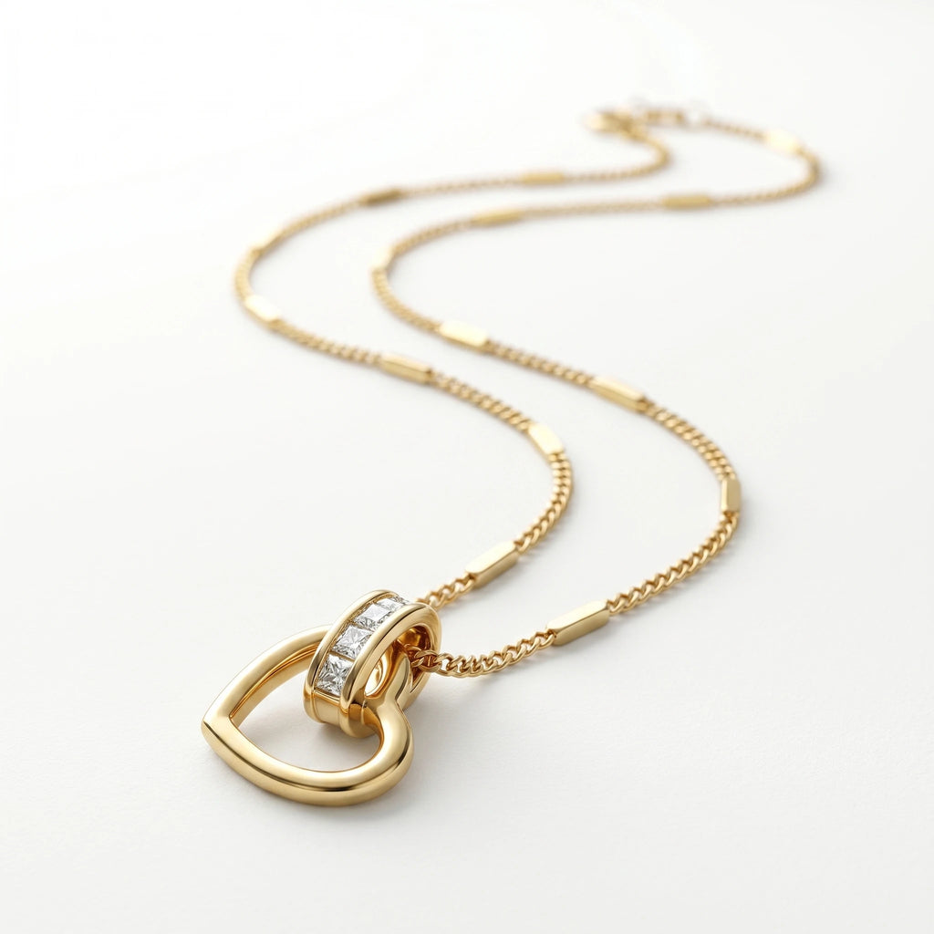 QIAOREN 10825 Tarnish Resistant Waterproof 18K Gold Plated Stainless Steel Open Heart Necklace With CZ Accent