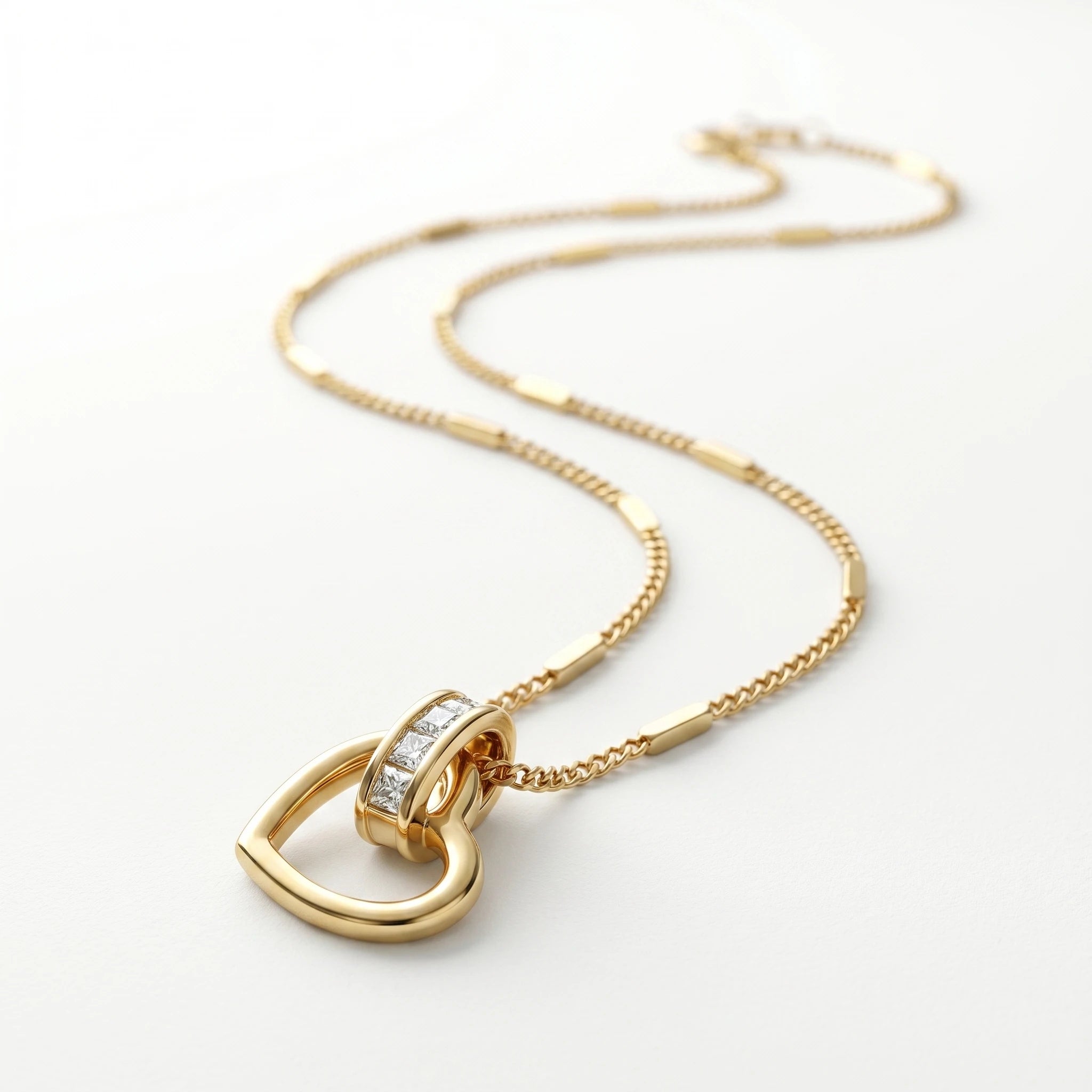 QIAOREN 10825 Tarnish Resistant Waterproof 18K Gold Plated Stainless Steel Open Heart Necklace With CZ Accent
