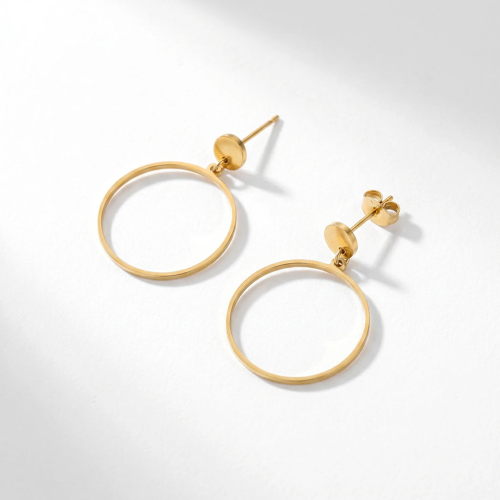 QIAOREN 10835 Waterproof Stainless Steel Circle Hoop Earrings Gold Plated Minimalist Jewelry