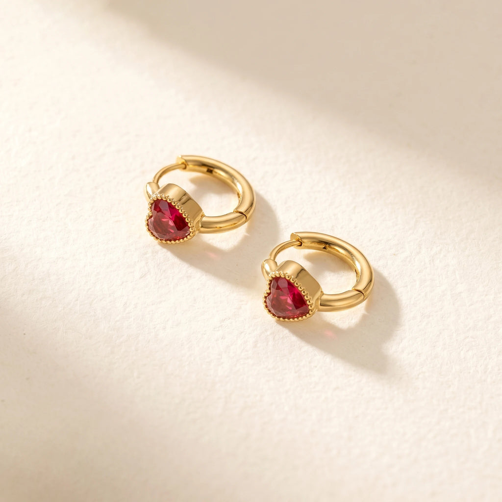 QIAOREN 12163-68 Gold Plated Stainless Steel Heart  Earrings Multi Color Crystal Hoop Jewelry Gift for US European Ladies