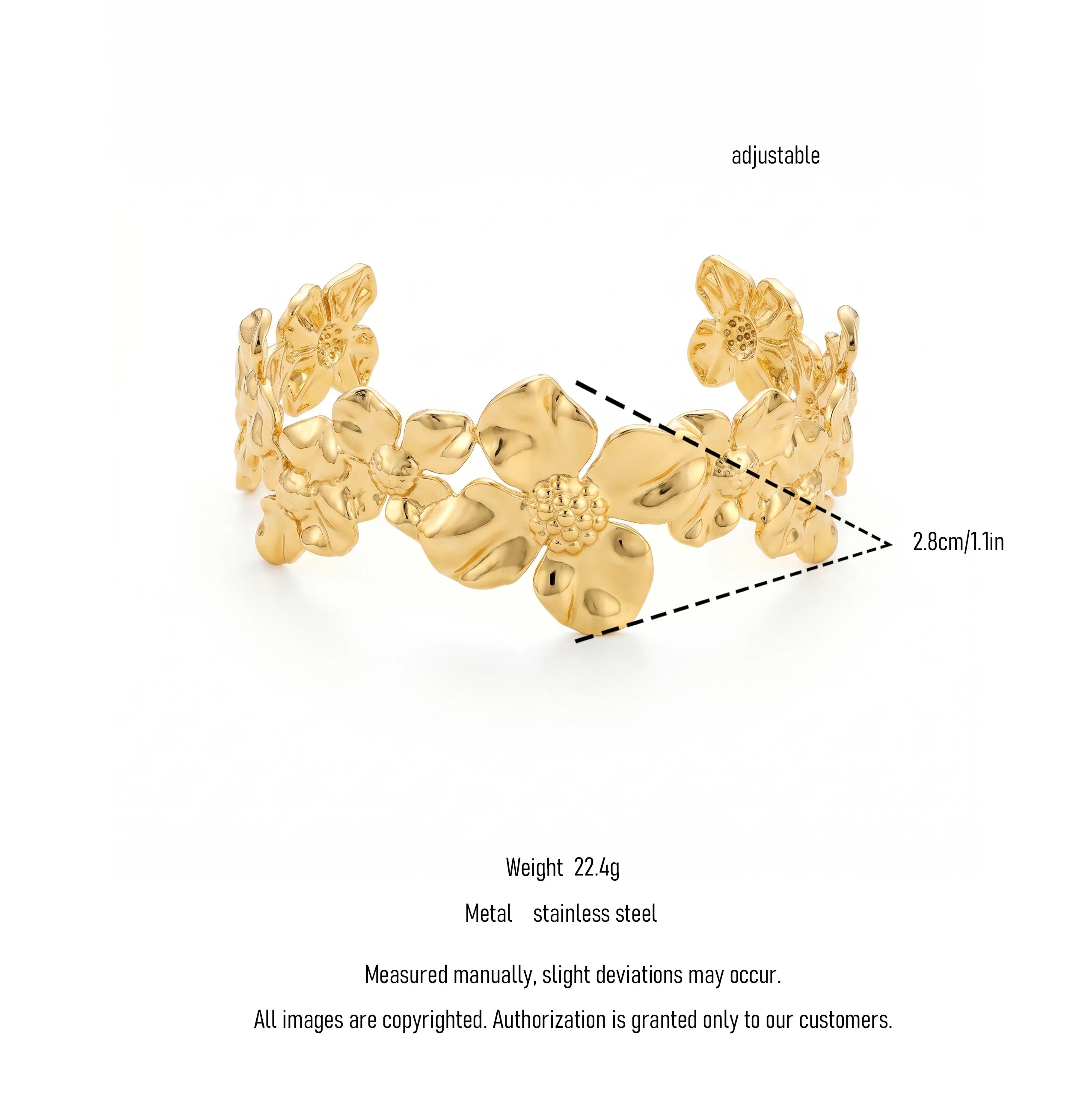 QIAOREN 12710 Boho Irregular Big Small Sculpted Flower Open Gold Bangle Stainless Steel Hollow Stackable Bracelet Wholesale