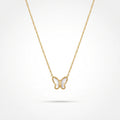 QIAOREN 13543 Dainty Hollow Butterfly Pendant Necklace with Natural Stone, Thin Gold Cable Chain