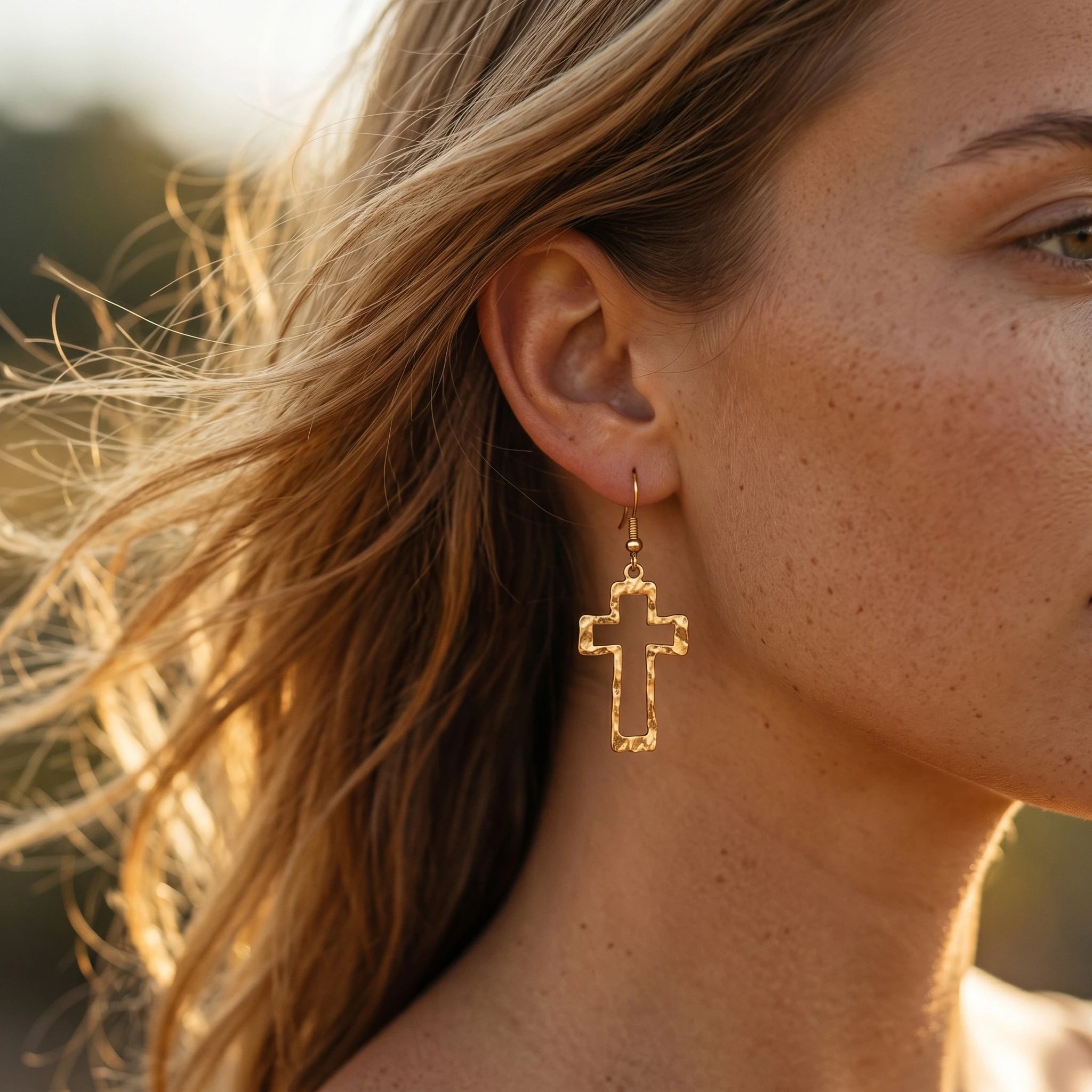 QIAOREN 10584 Hollow Cross Drop Earrings 18K Gold Plated Stainless Steel Waterproof Tarnish Free Trendy Party Religious Jewelry