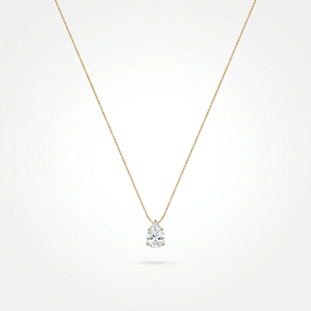 QIAOREN 13168 Stainless Steel Pear Cut CZ Solitaire Pendant Necklace Gold Plated Minimalist Dainty Jewelry for Women