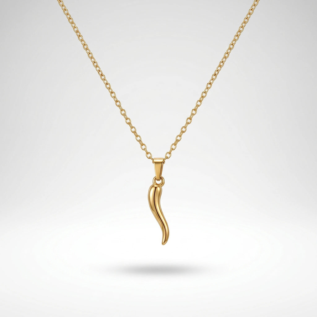 QIAOREN 11953 Elegant Minimalist Italian Horn Necklace Gold Stainless Steel Lucky Chili Pendant Protection Amulet Gift for EU US