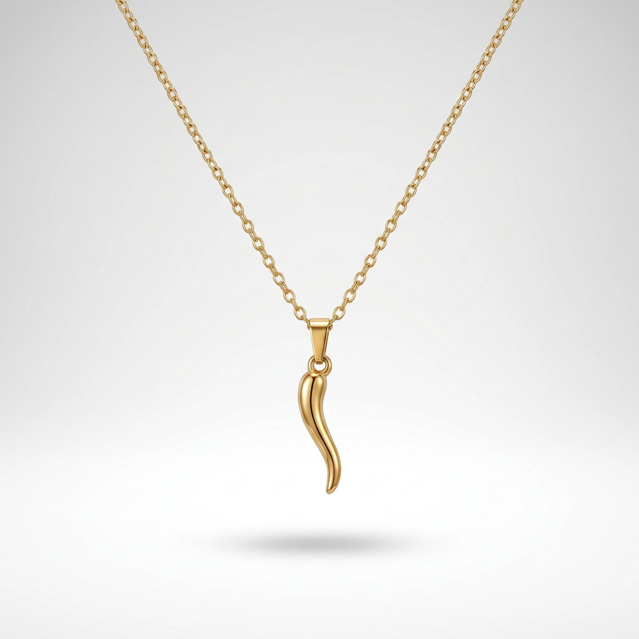 QIAOREN 11953 Elegant Minimalist Italian Horn Necklace Gold Stainless Steel Lucky Chili Pendant Protection Amulet Gift for EU US