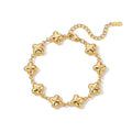 QIAOREN12053 Classic Minimalist Stainless Steel Raised Four Clover Bracelet 18K Gold Plated Trend Stack Wrist Jewelry